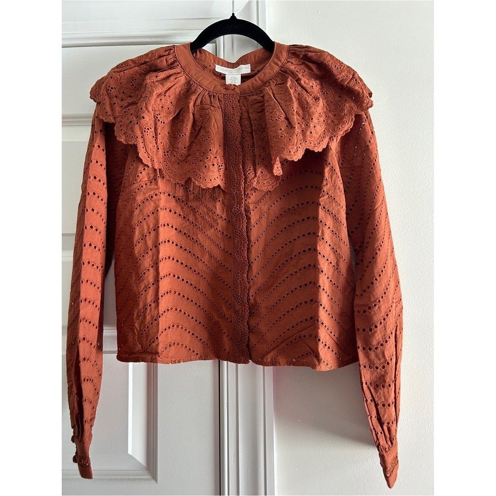Tuckernuck Caroline Constas Rust Eyelet Ruffle Collar Blouse NWT size Small